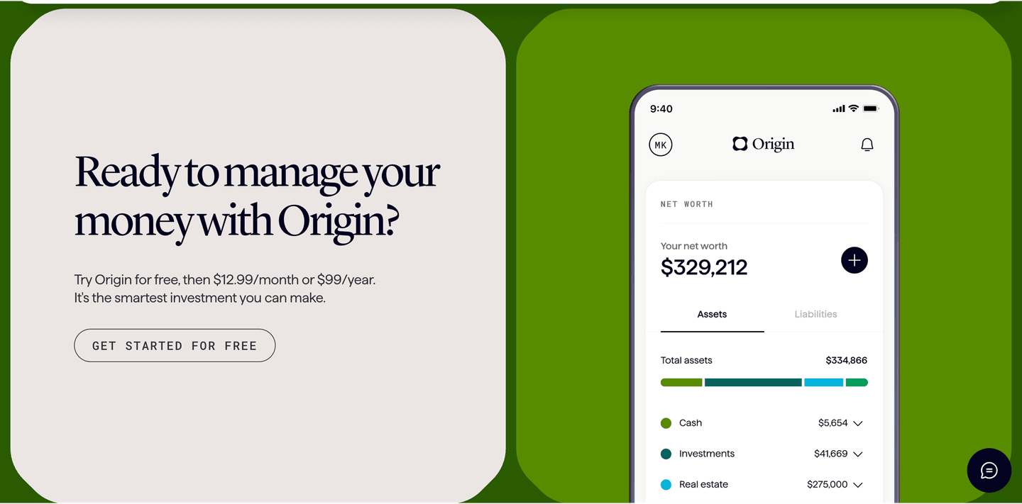Origin cta section