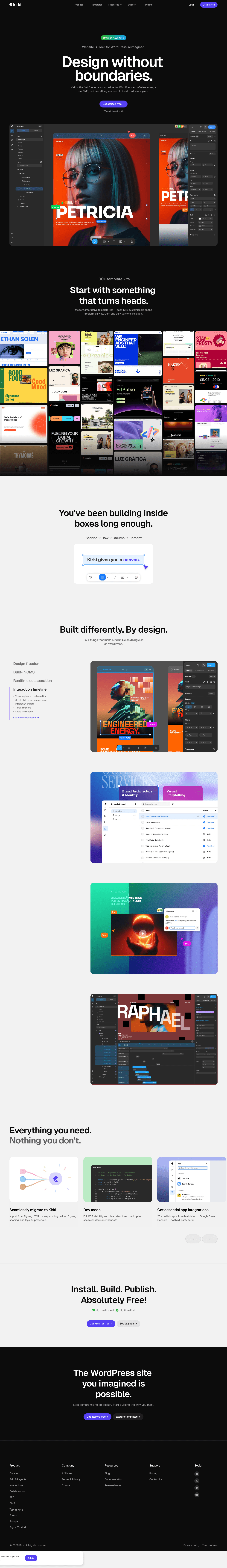 Kirki landing page
